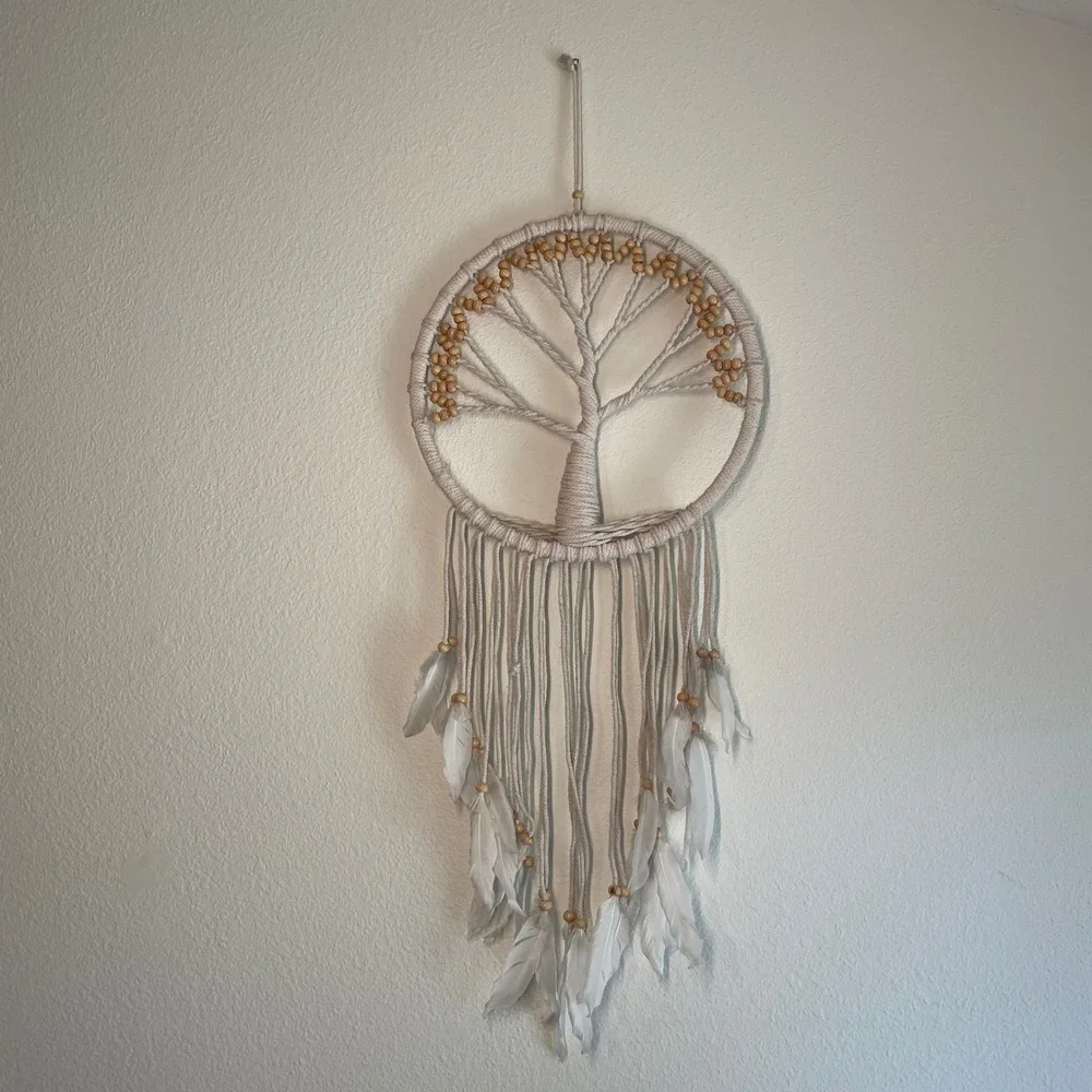 Macrame wall art Tree Feathers Wooden Beads Bohemian Witchy Indie Hippie 35